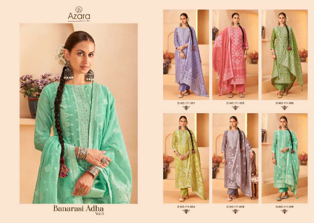 Radhika Azara Banarasi Adha Vol-5 Wholesale Cotton Jacquard With Work Dress Material