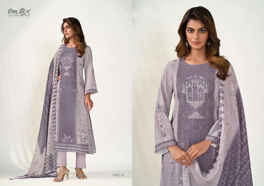 OMTEX POSHAK WHOLESALE LEXUS LINEN DIGITAL PRINT EMBROIDERY PATCH WITH HAND WORK BEAUTIFUL DRESS