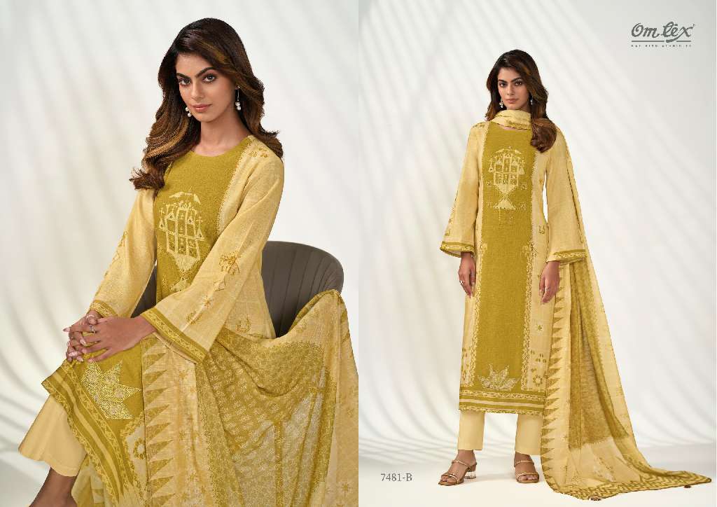 OMTEX POSHAK WHOLESALE LEXUS LINEN DIGITAL PRINT EMBROIDERY PATCH WITH HAND WORK BEAUTIFUL DRESS