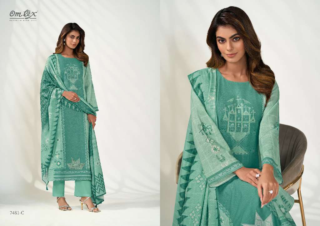 OMTEX POSHAK WHOLESALE LEXUS LINEN DIGITAL PRINT EMBROIDERY PATCH WITH HAND WORK BEAUTIFUL DRESS