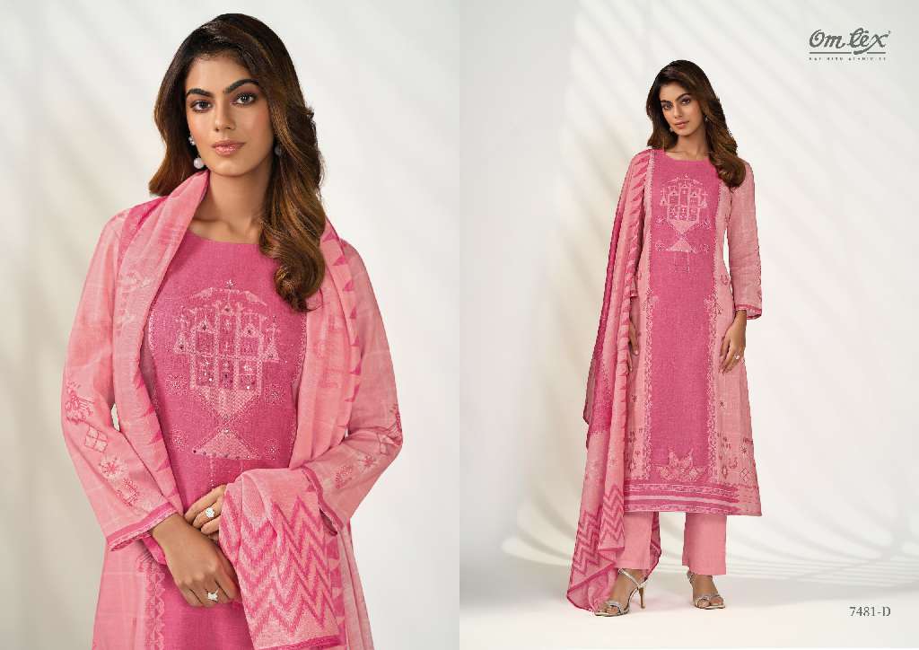 OMTEX POSHAK WHOLESALE LEXUS LINEN DIGITAL PRINT EMBROIDERY PATCH WITH HAND WORK BEAUTIFUL DRESS