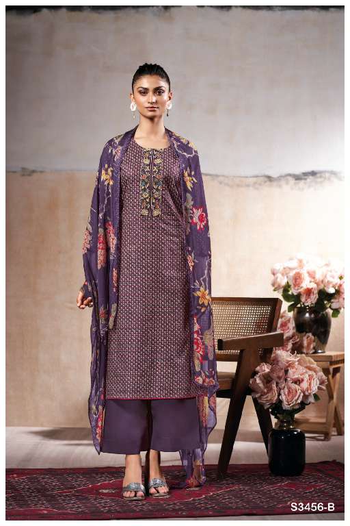 GANGA MAHEEN S3456 WHOLESALE COTTON PRINTED WITH EMBROIDERY DESIGNER SUITS