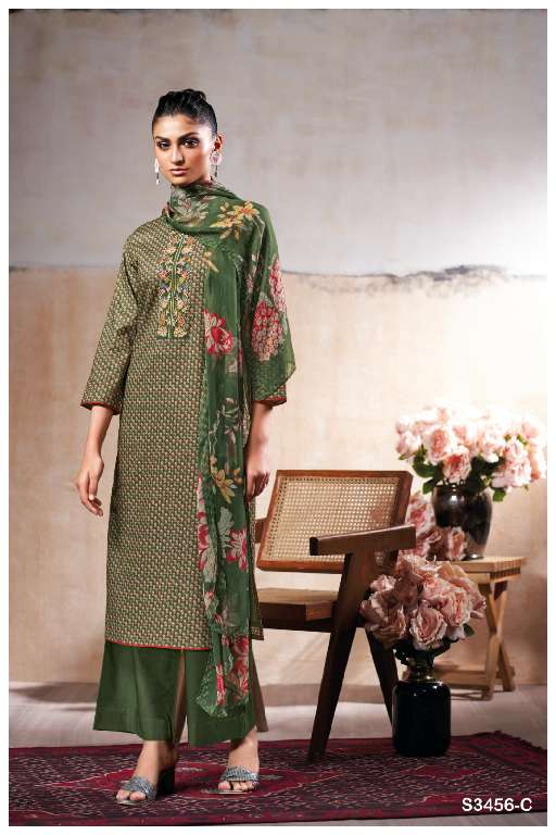 GANGA MAHEEN S3456 WHOLESALE COTTON PRINTED WITH EMBROIDERY DESIGNER SUITS