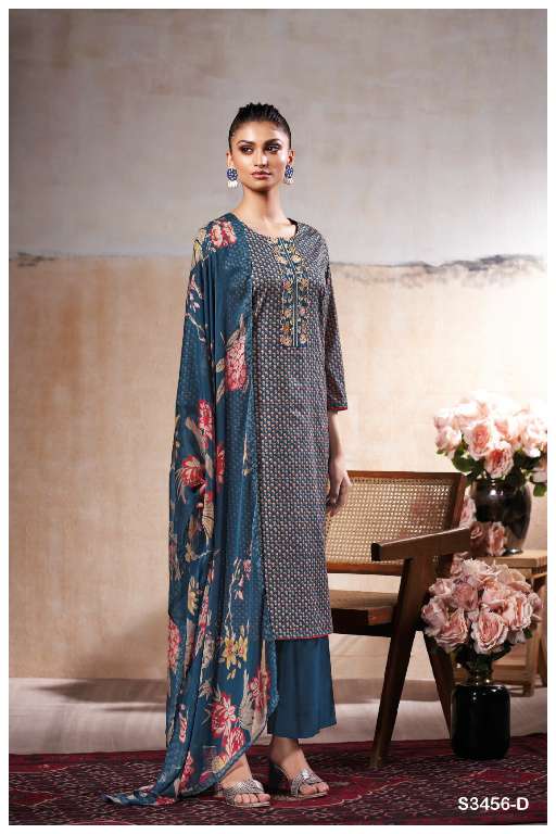 GANGA MAHEEN S3456 WHOLESALE COTTON PRINTED WITH EMBROIDERY DESIGNER SUITS