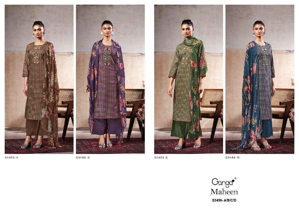 GANGA MAHEEN S3456 WHOLESALE COTTON PRINTED WITH EMBROIDERY DESIGNER SUITS
