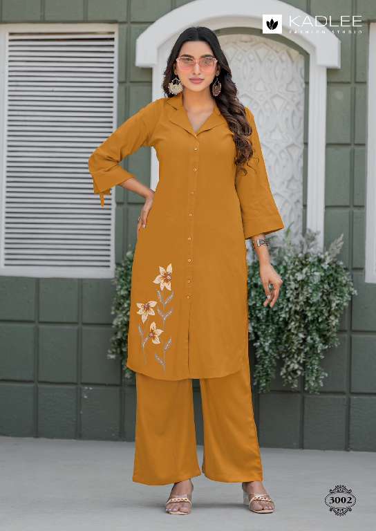 KADLEE NIVA WHOLESALE HEAVY RAYON PRINT WITH HANDWORK FASHIONABLE CORD SET