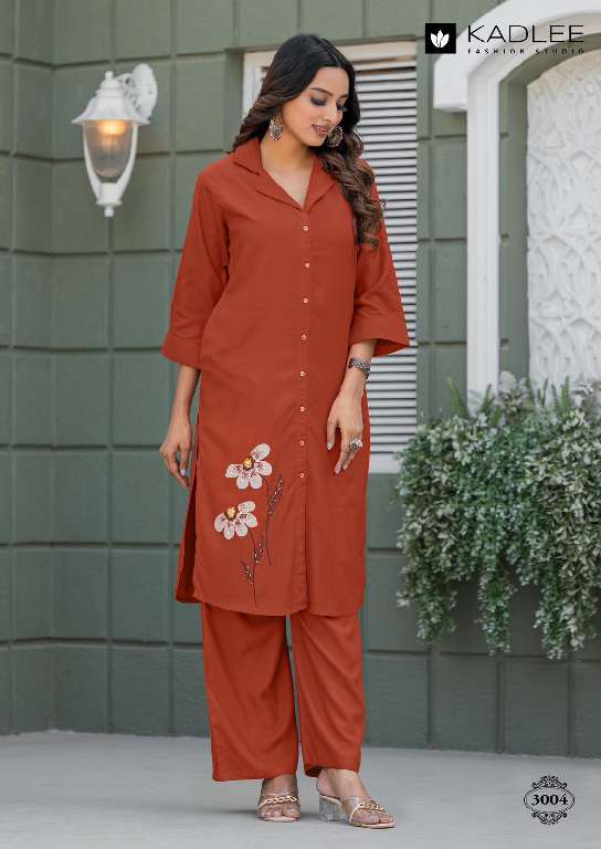 KADLEE NIVA WHOLESALE HEAVY RAYON PRINT WITH HANDWORK FASHIONABLE CORD SET
