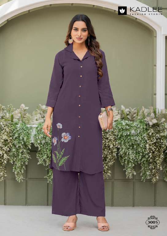 KADLEE NIVA WHOLESALE HEAVY RAYON PRINT WITH HANDWORK FASHIONABLE CORD SET