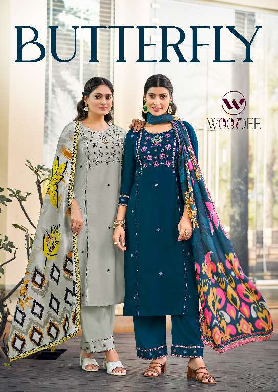 WOODEE PRESENT BUTTERFLY WHOLESALE PREMIUM SOFT MUSLIN DIGITAL PRINT WITH LATKAN 3 PCS READYMADE SALWAR KAMEEZ