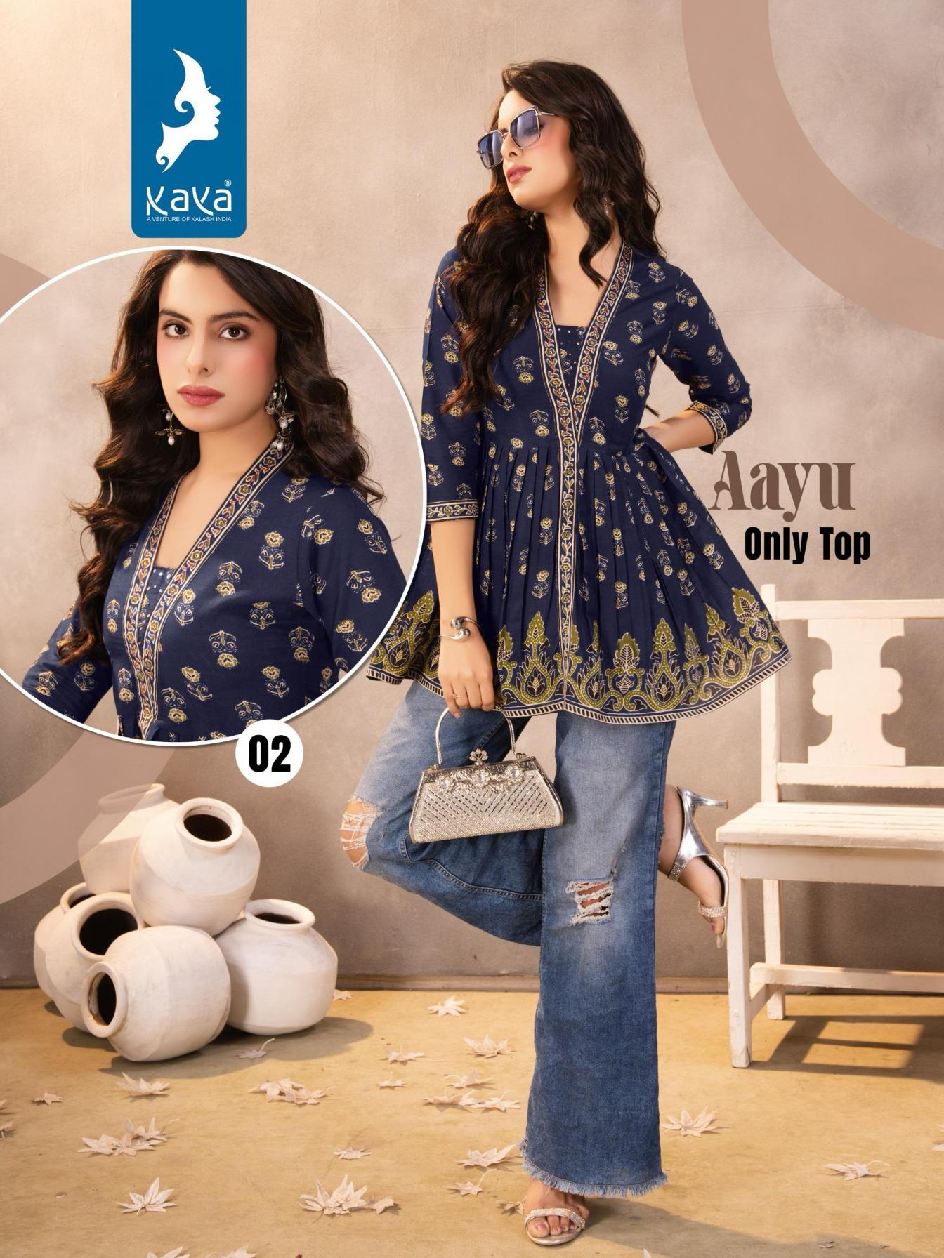AAYU BY KAYA COTTON PRINT READYMADE CLASSIC LOOK WESTERN TOPS