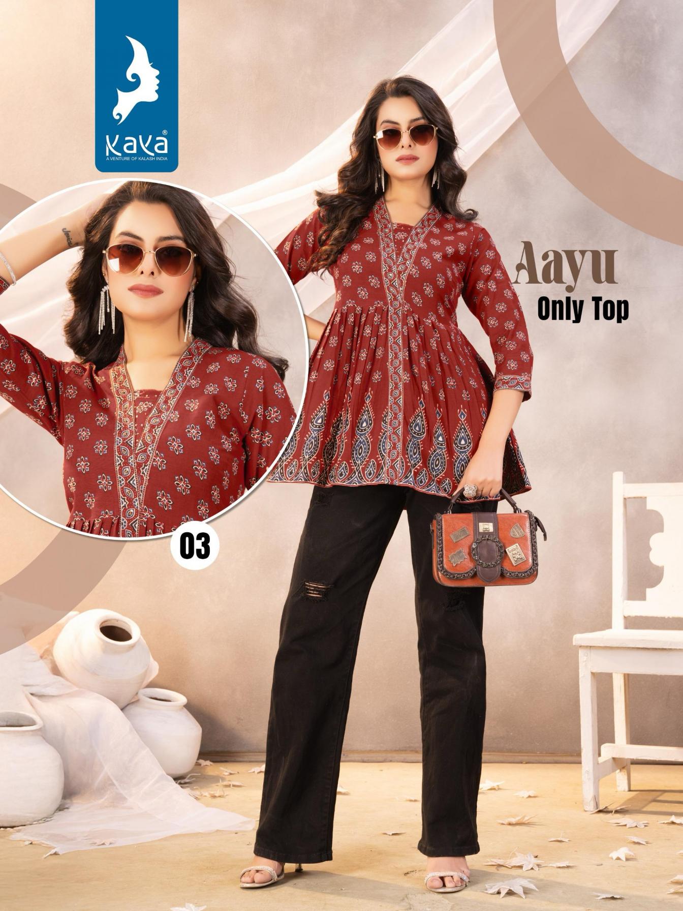 AAYU BY KAYA COTTON PRINT READYMADE CLASSIC LOOK WESTERN TOPS