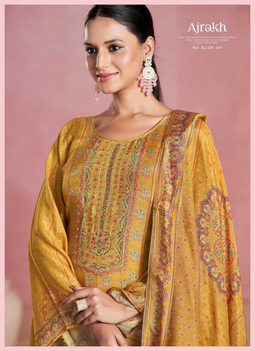 KARVA DESIGNER AJRAKH VISCOSE MUSLIN FASHIONABLE DRESS MATERIAL