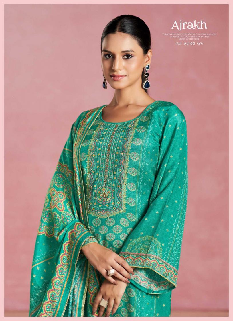 KARVA DESIGNER AJRAKH VISCOSE MUSLIN FASHIONABLE DRESS MATERIAL