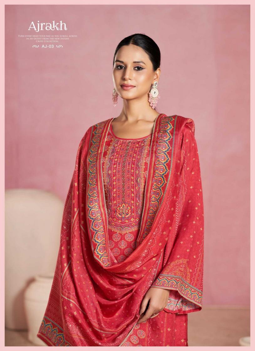 KARVA DESIGNER AJRAKH VISCOSE MUSLIN FASHIONABLE DRESS MATERIAL