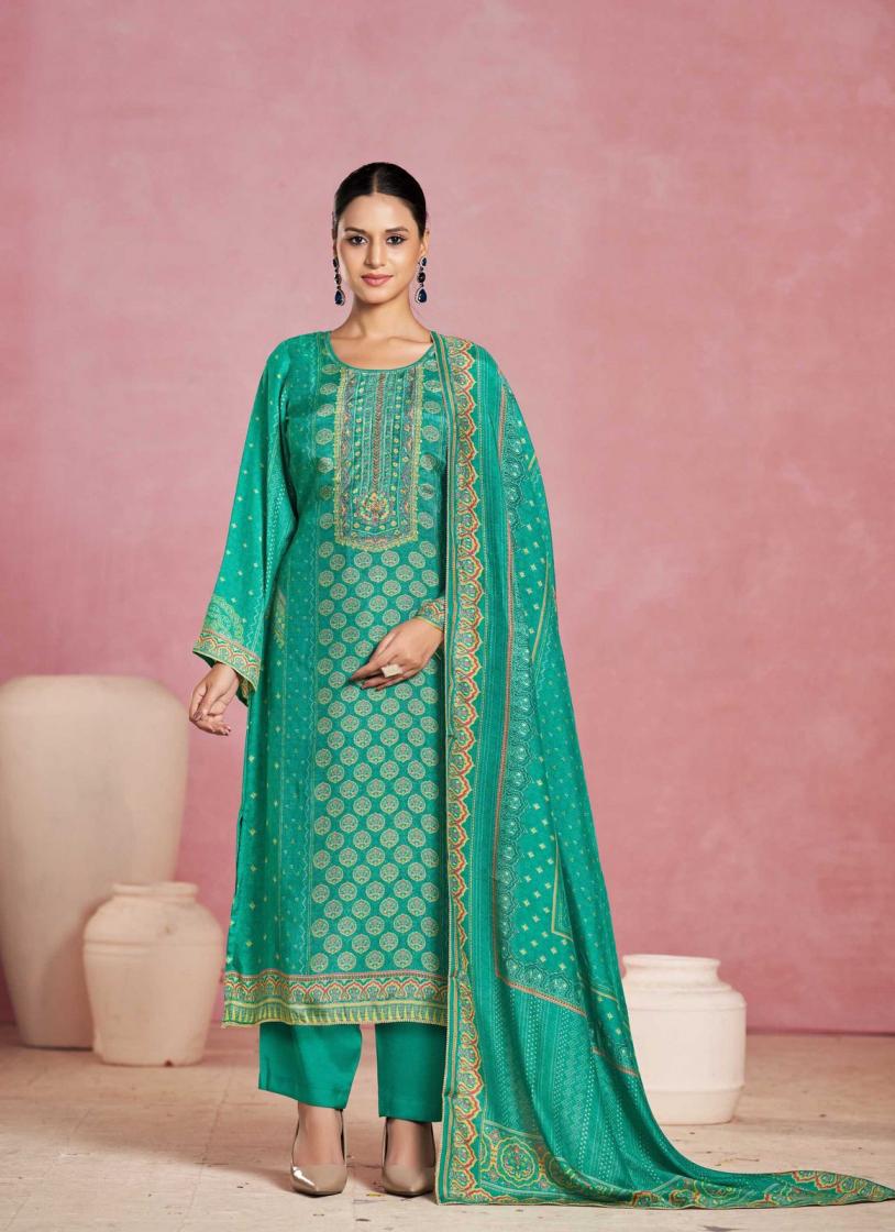 KARVA DESIGNER AJRAKH VISCOSE MUSLIN FASHIONABLE DRESS MATERIAL