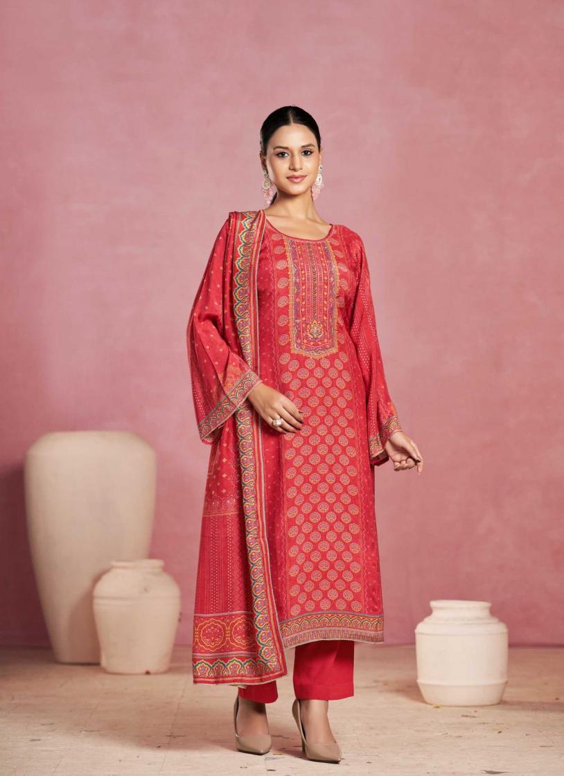 KARVA DESIGNER AJRAKH VISCOSE MUSLIN FASHIONABLE DRESS MATERIAL