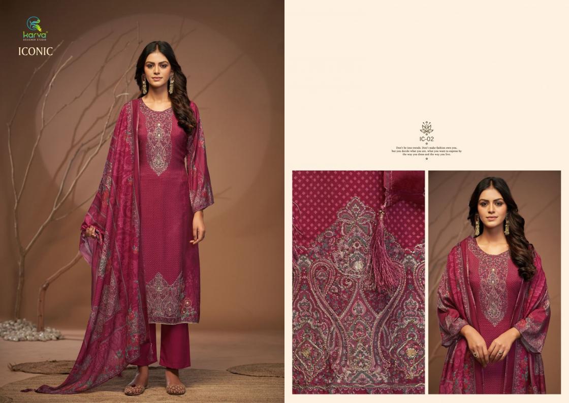 ICONIC BY KARVA DESIGNER VISCOSE MUSLIN PRETTY LOOK 3PCS DRESS