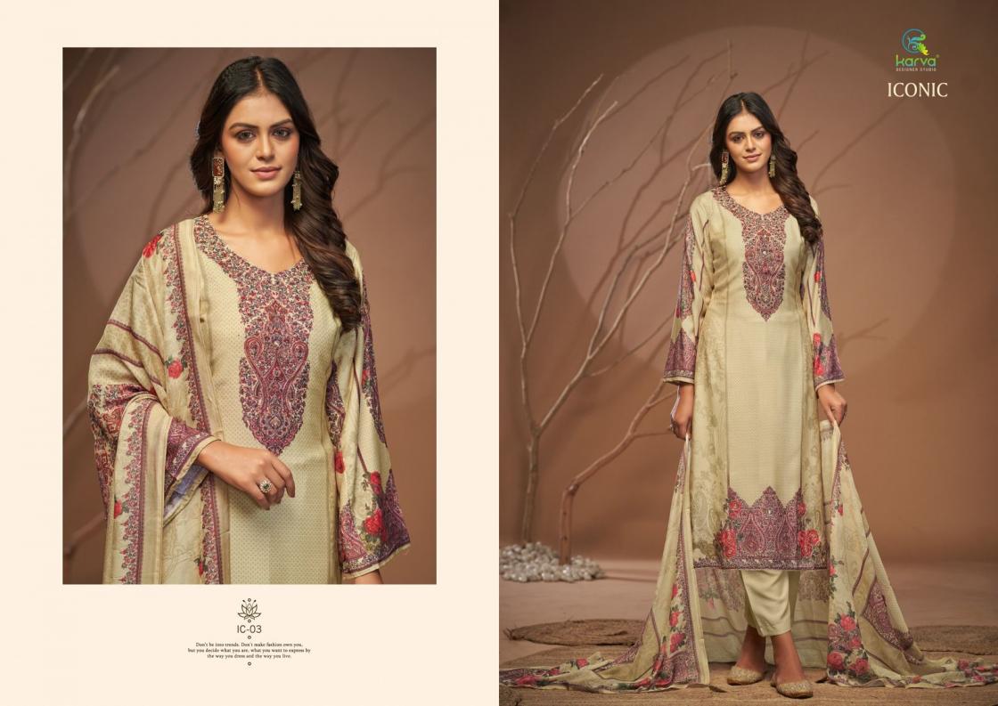 ICONIC BY KARVA DESIGNER VISCOSE MUSLIN PRETTY LOOK 3PCS DRESS