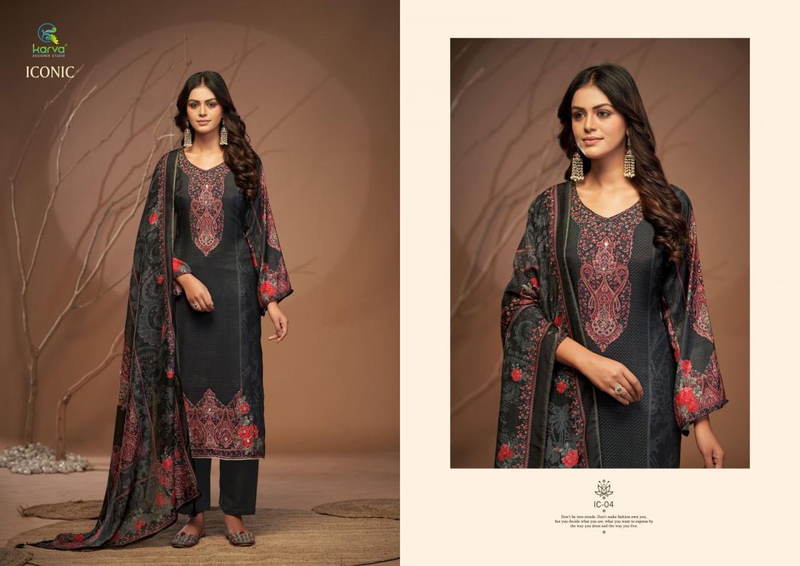 ICONIC BY KARVA DESIGNER VISCOSE MUSLIN PRETTY LOOK 3PCS DRESS