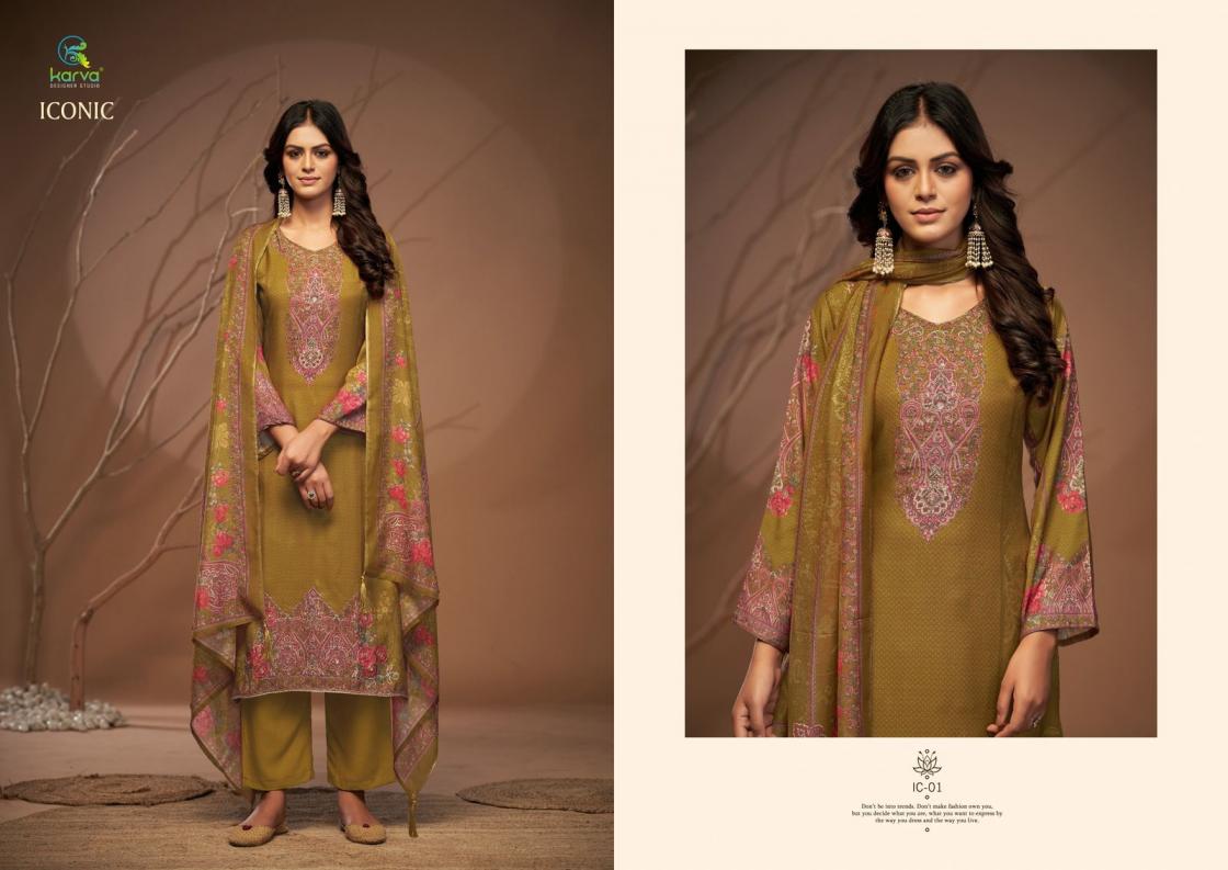 ICONIC BY KARVA DESIGNER VISCOSE MUSLIN PRETTY LOOK 3PCS DRESS