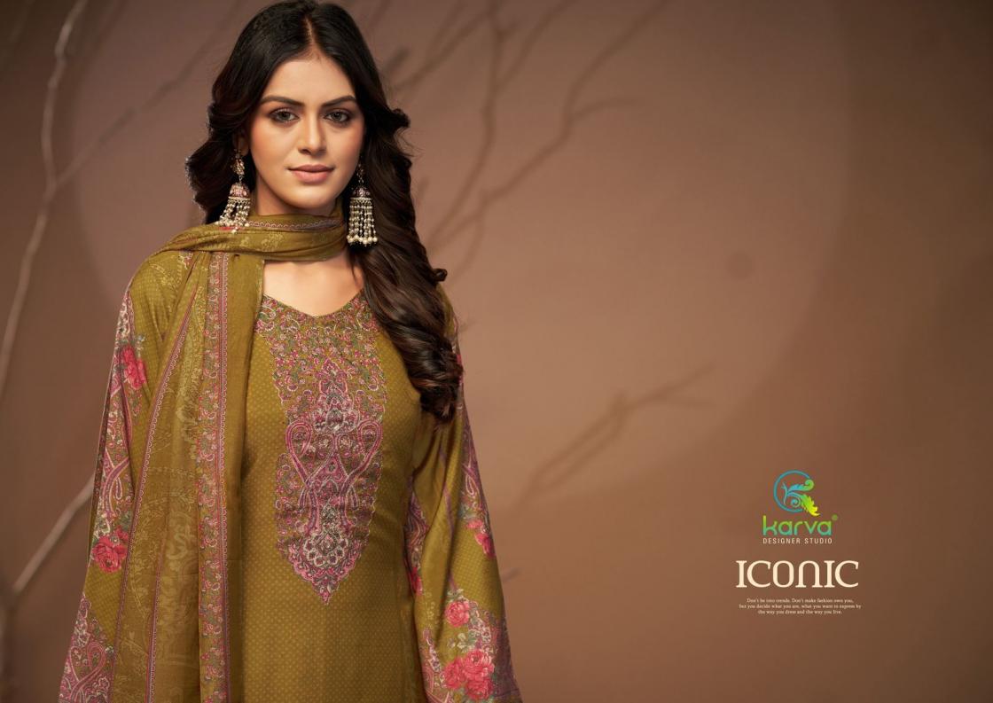 ICONIC BY KARVA DESIGNER VISCOSE MUSLIN PRETTY LOOK 3PCS DRESS