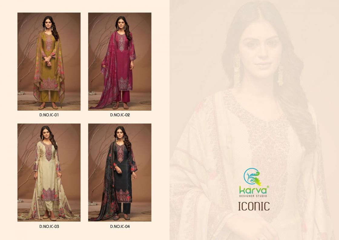 ICONIC BY KARVA DESIGNER VISCOSE MUSLIN PRETTY LOOK 3PCS DRESS