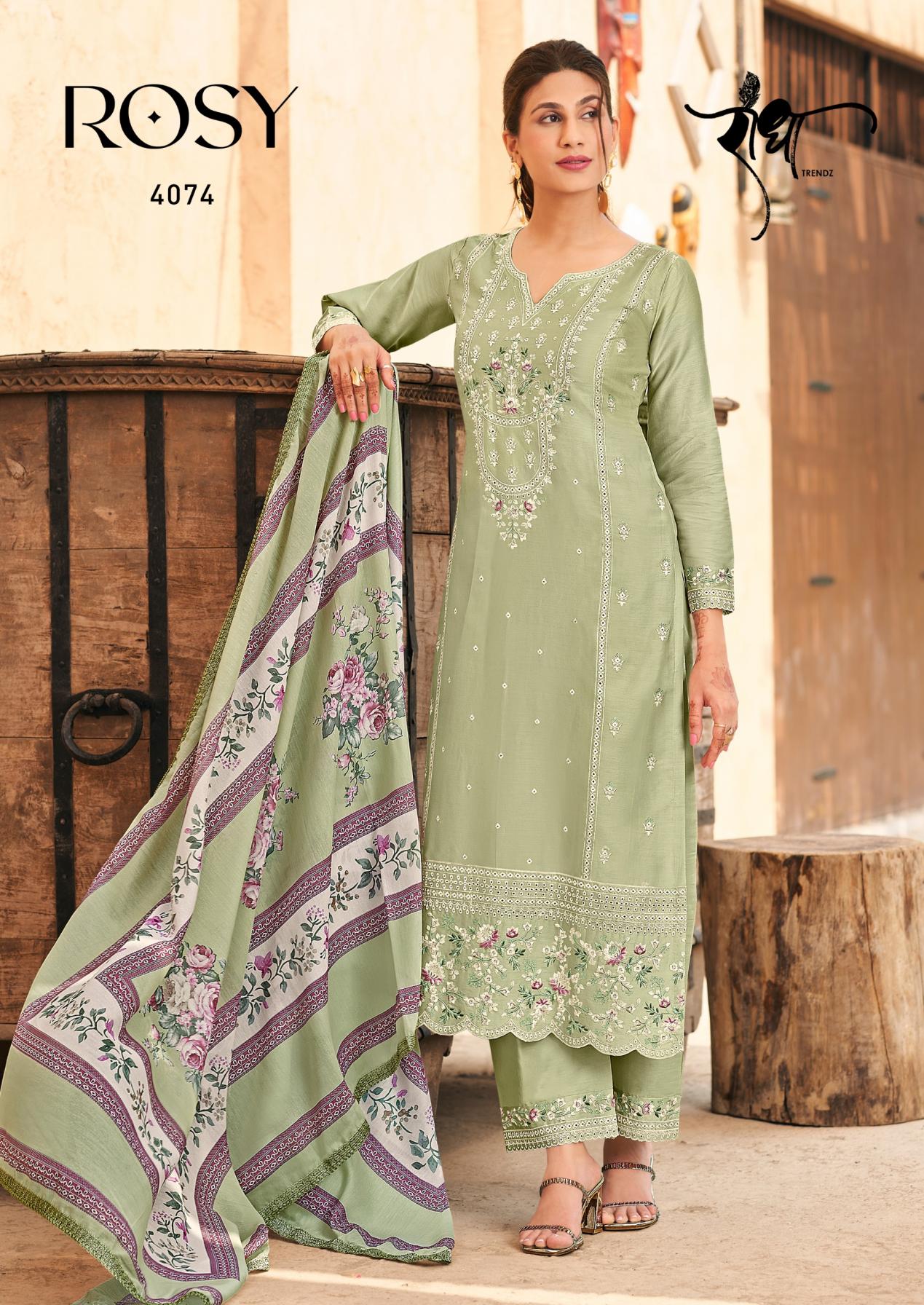 RADHA TRENDZ PRESENTS ROSY WHOLESALE DESIGNER FREE SIZE STITCH CLASSIC SUITS