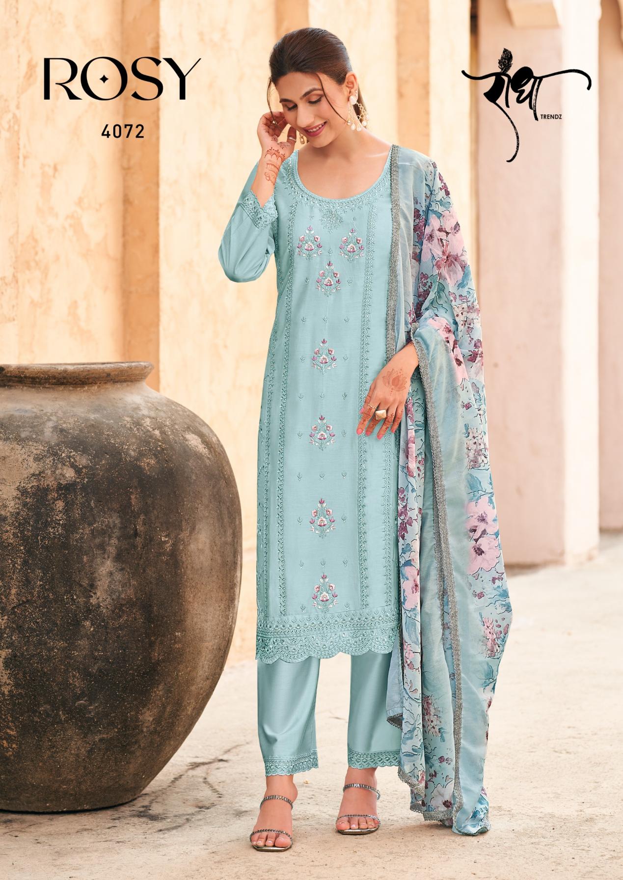 RADHA TRENDZ PRESENTS ROSY WHOLESALE DESIGNER FREE SIZE STITCH CLASSIC SUITS