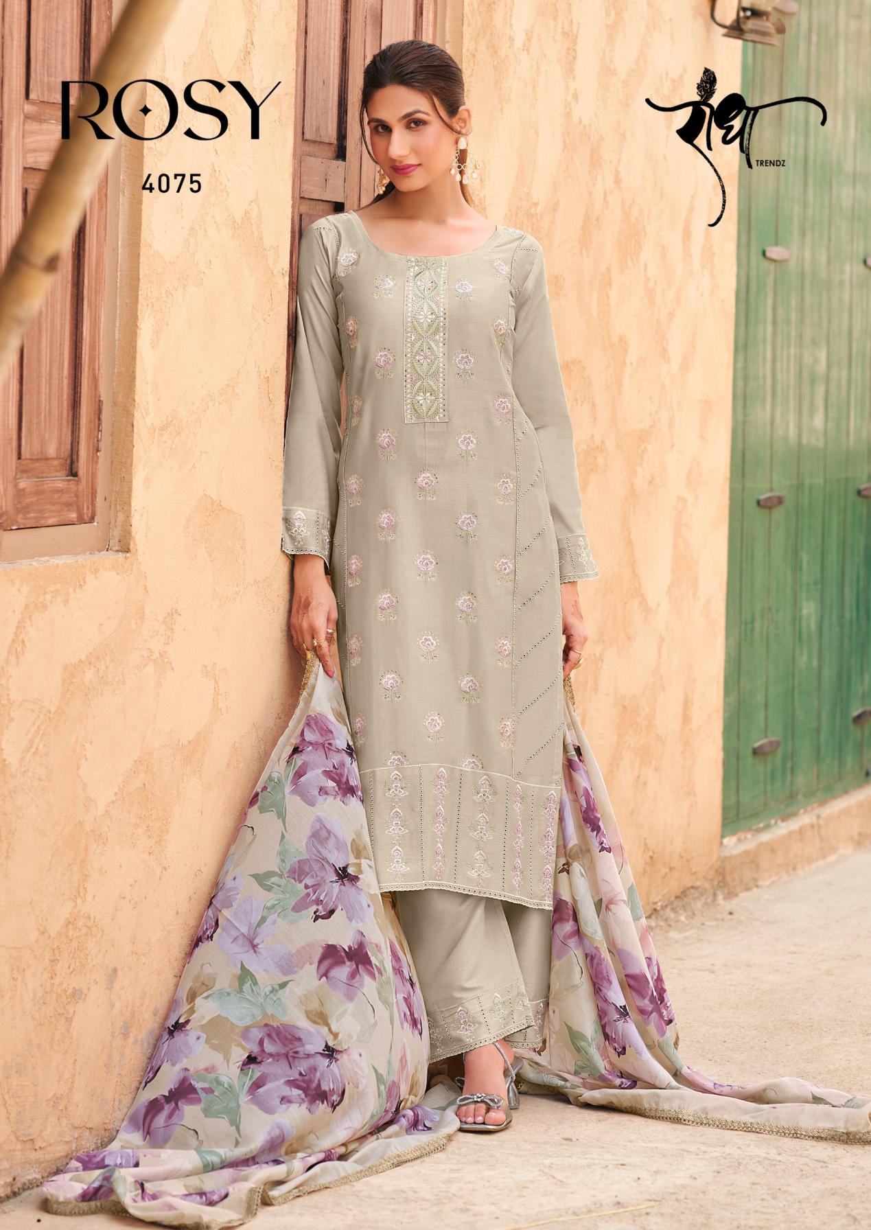 RADHA TRENDZ PRESENTS ROSY WHOLESALE DESIGNER FREE SIZE STITCH CLASSIC SUITS