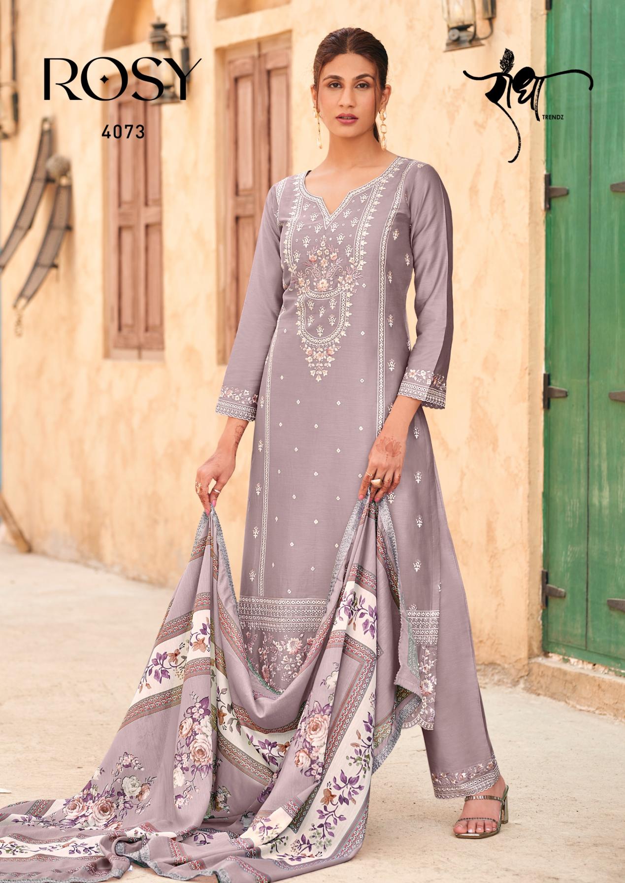 RADHA TRENDZ PRESENTS ROSY WHOLESALE DESIGNER FREE SIZE STITCH CLASSIC SUITS
