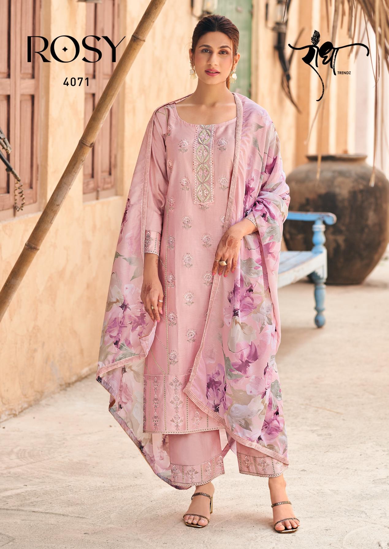 RADHA TRENDZ PRESENTS ROSY WHOLESALE DESIGNER FREE SIZE STITCH CLASSIC SUITS