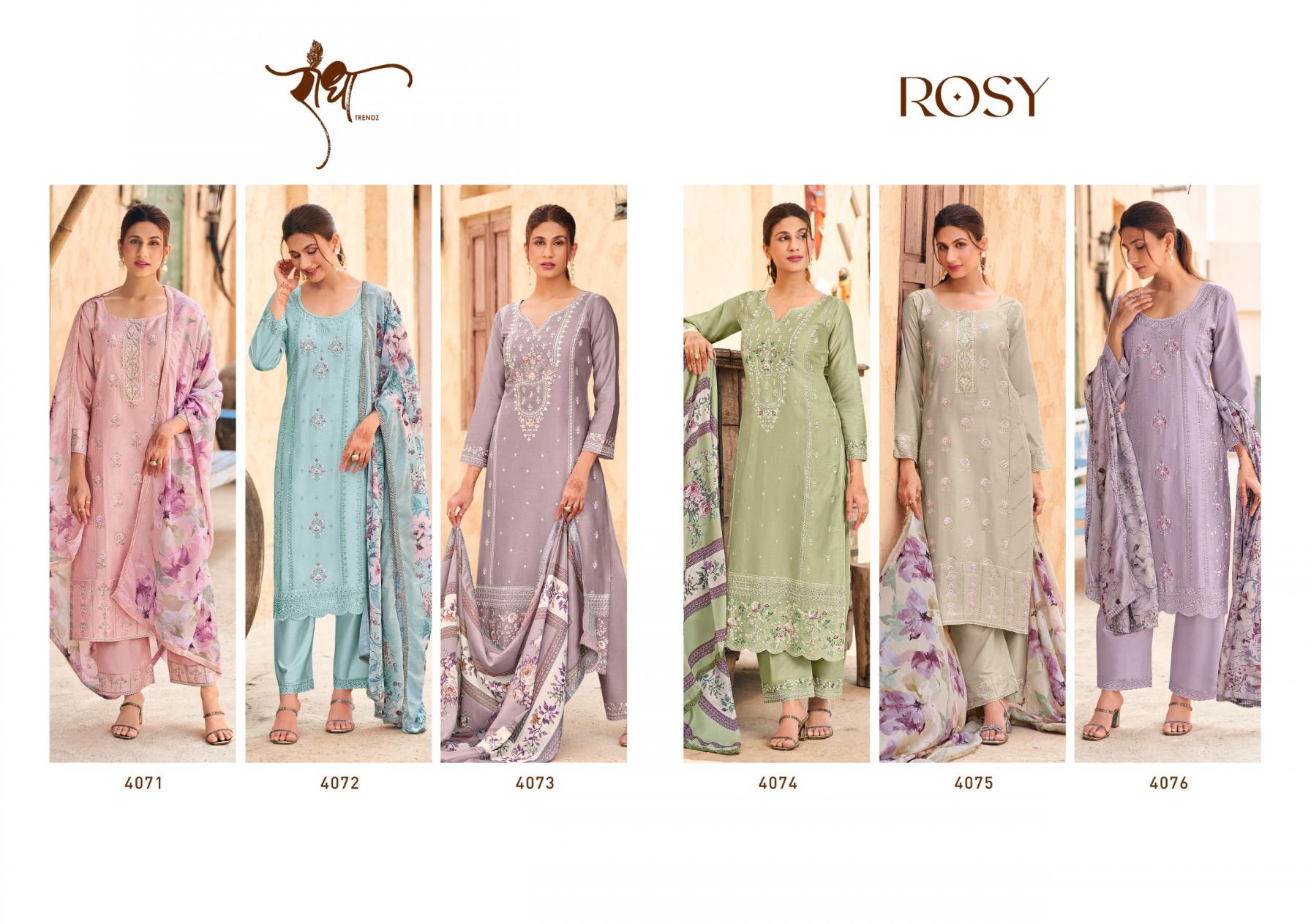 RADHA TRENDZ PRESENTS ROSY WHOLESALE DESIGNER FREE SIZE STITCH CLASSIC SUITS