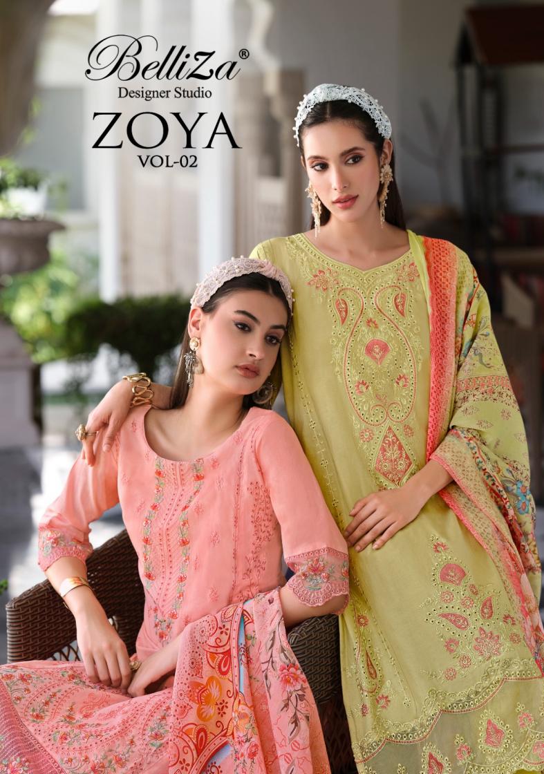 BELLIZA DESIGNER STUDIO PRESENT ZOYA VOL 2 COTTON DAMAN WORK DESIGNER DRESS MATERIAL