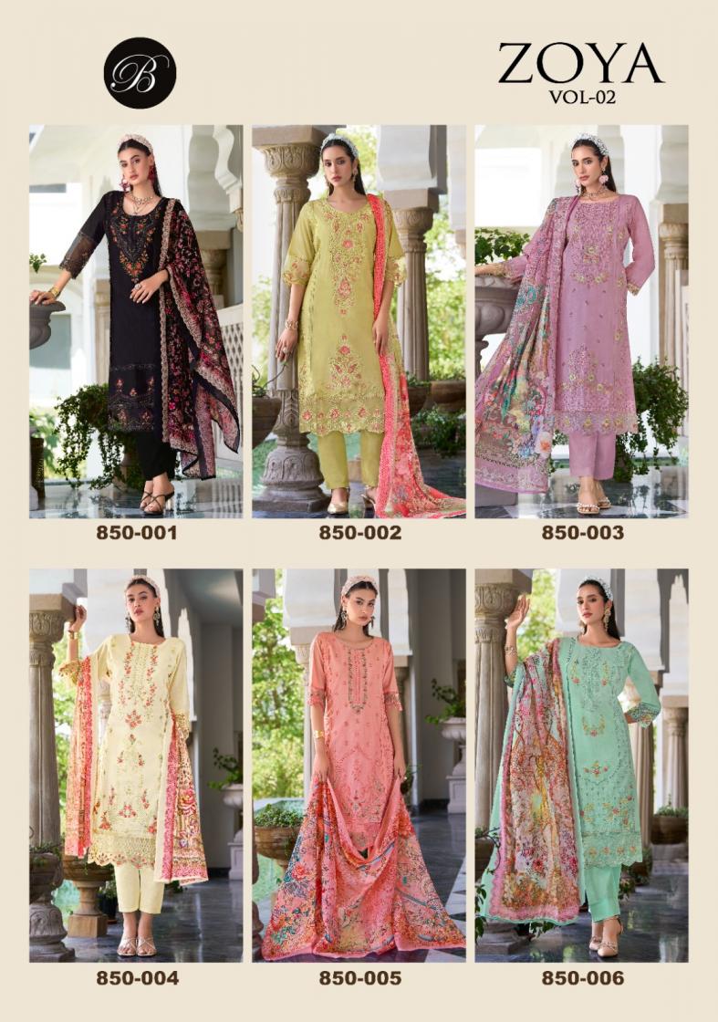 BELLIZA DESIGNER STUDIO PRESENT ZOYA VOL 2 COTTON DAMAN WORK DESIGNER DRESS MATERIAL