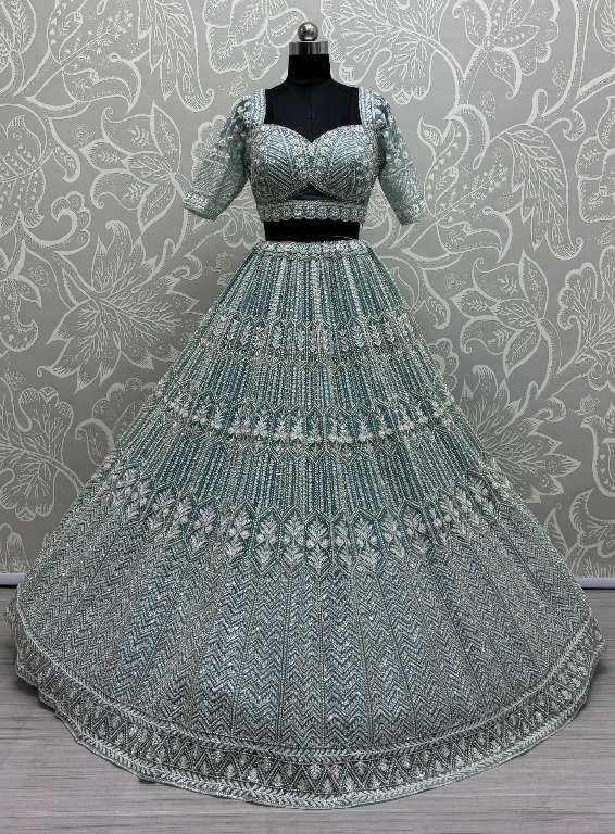 ANJANI ART D.NO 2860 WHOLESALE HEAVY NET DESIGNER LEHENGAS