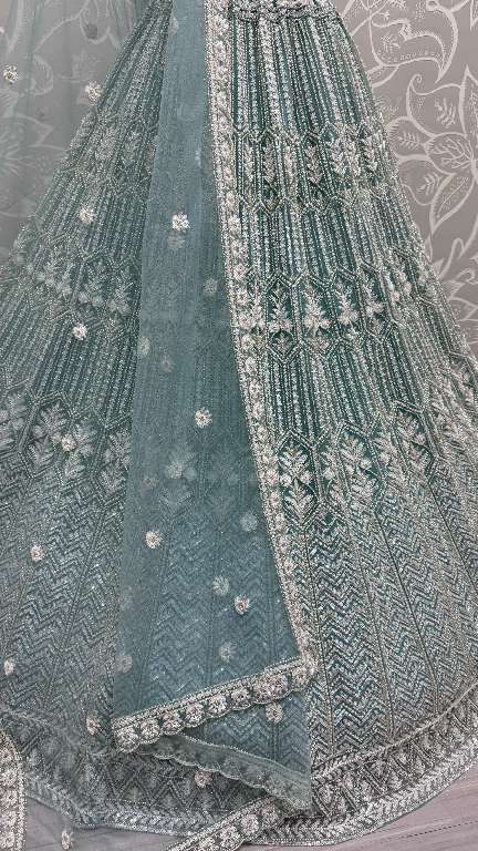 ANJANI ART D.NO 2860 WHOLESALE HEAVY NET DESIGNER LEHENGAS