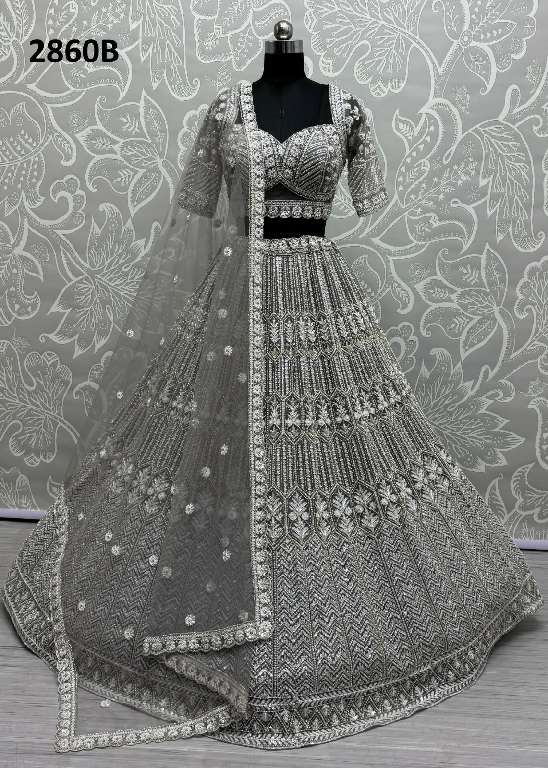 ANJANI ART D.NO 2860 WHOLESALE HEAVY NET DESIGNER LEHENGAS