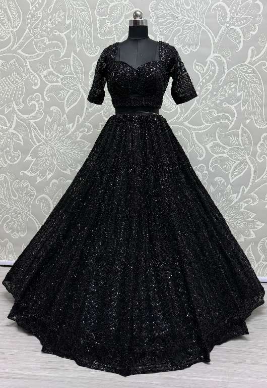 ANJANI ART D.NO 2860 WHOLESALE HEAVY NET DESIGNER LEHENGAS