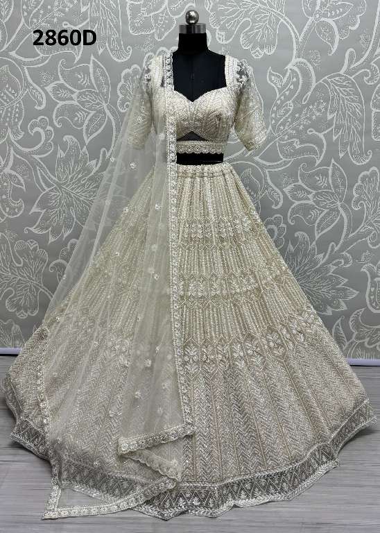 ANJANI ART D.NO 2860 WHOLESALE HEAVY NET DESIGNER LEHENGAS