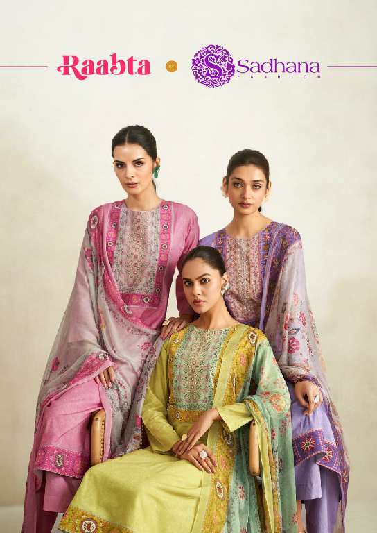 SADHANA LAUNCH RAABTA WHOLESALE PURE LAWN COTTON WITH FANCY HANDWORK DESIGNER SUITS