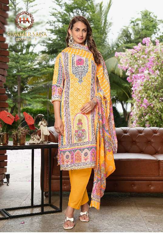 Harshit Summer Saga Vol-3 Wholesale Pure Cotton With Swarovski Diamond Work Dress Material