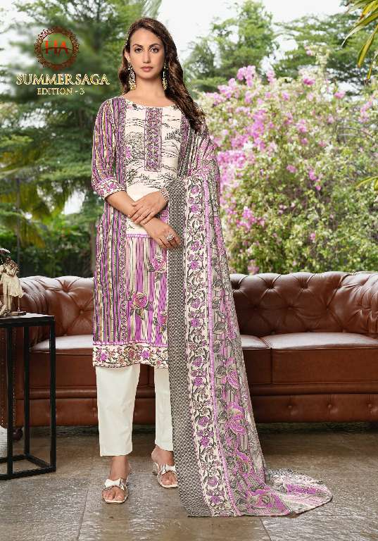 Harshit Summer Saga Vol-3 Wholesale Pure Cotton With Swarovski Diamond Work Dress Material