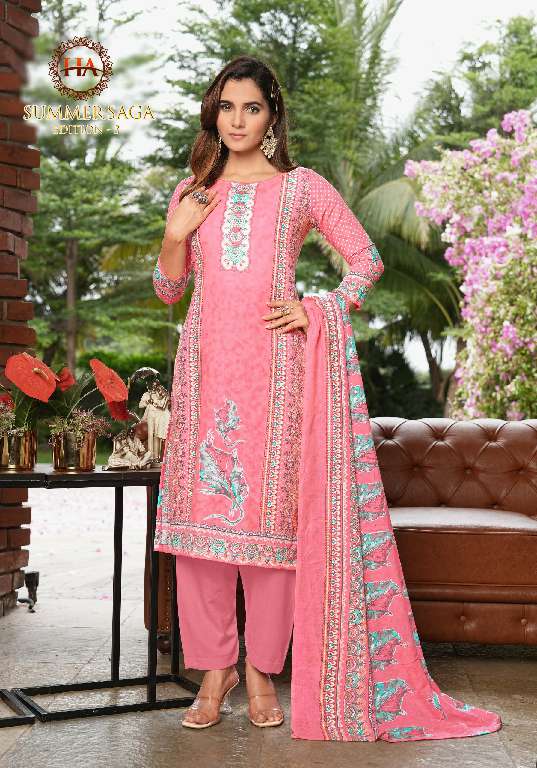 Harshit Summer Saga Vol-3 Wholesale Pure Cotton With Swarovski Diamond Work Dress Material