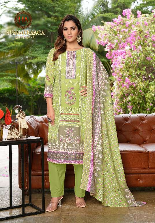 Harshit Summer Saga Vol-3 Wholesale Pure Cotton With Swarovski Diamond Work Dress Material