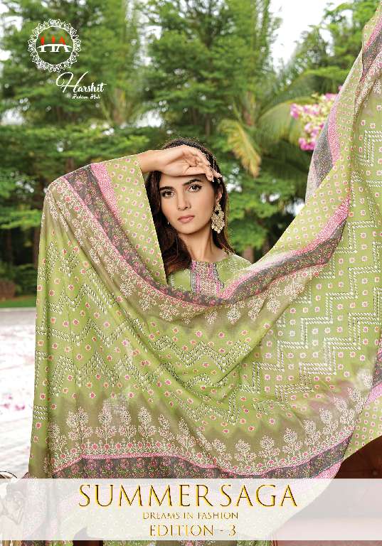 Harshit Summer Saga Vol-3 Wholesale Pure Cotton With Swarovski Diamond Work Dress Material