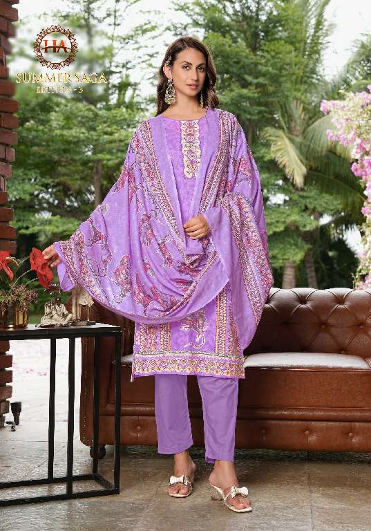 Harshit Summer Saga Vol-3 Wholesale Pure Cotton With Swarovski Diamond Work Dress Material