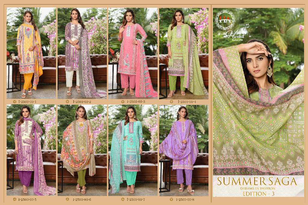 Harshit Summer Saga Vol-3 Wholesale Pure Cotton With Swarovski Diamond Work Dress Material