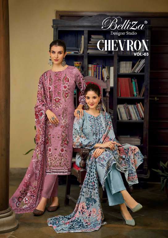 Belliza Chevron Vol-3 Wholesale Pure Cotton With Self Embroidery Work Dress Material