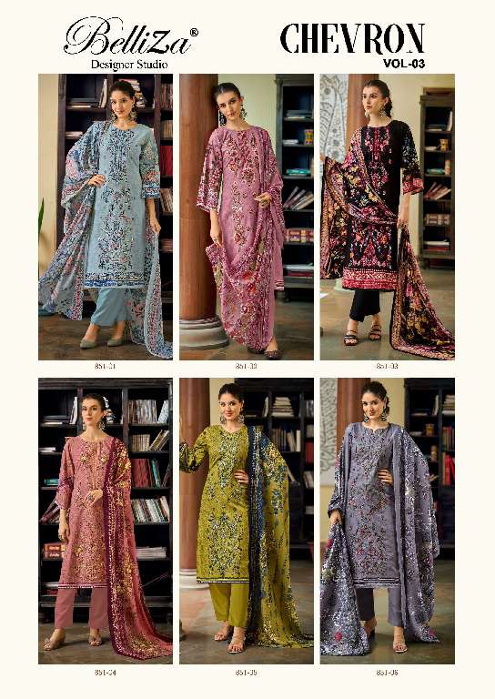 Belliza Chevron Vol-3 Wholesale Pure Cotton With Self Embroidery Work Dress Material