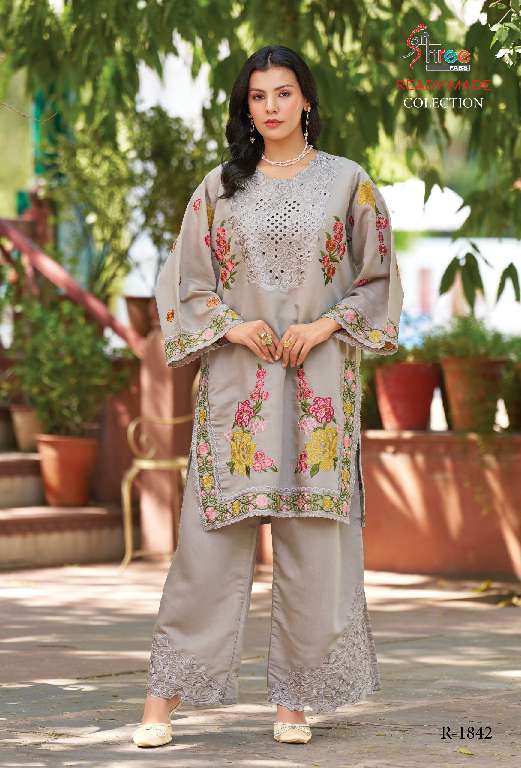 SHREE FABS R-1842 WHOLESALE ROMAN SILK WORK WITH PLAZZO STYLE READYMADE CLASSIC PAKISTANI SUITS